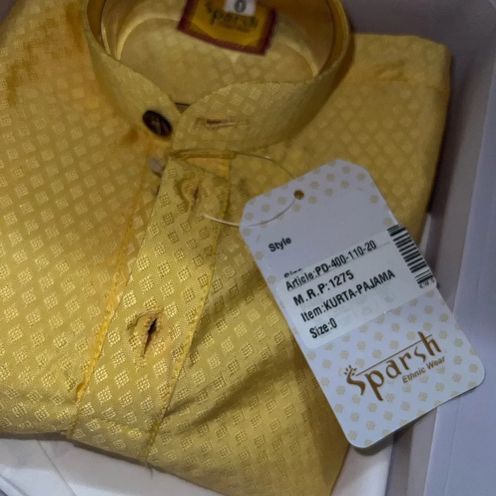 Sparsh Ethnic Wear Boy Yellow Kurta Pajama Set Size 0 ( 6–12 Months ) NWT